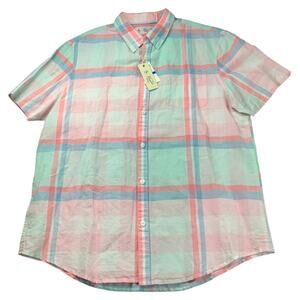 Original Penguin Mens XL Linen Blend Plaid Button Shirt Pink Blue NWT Casual